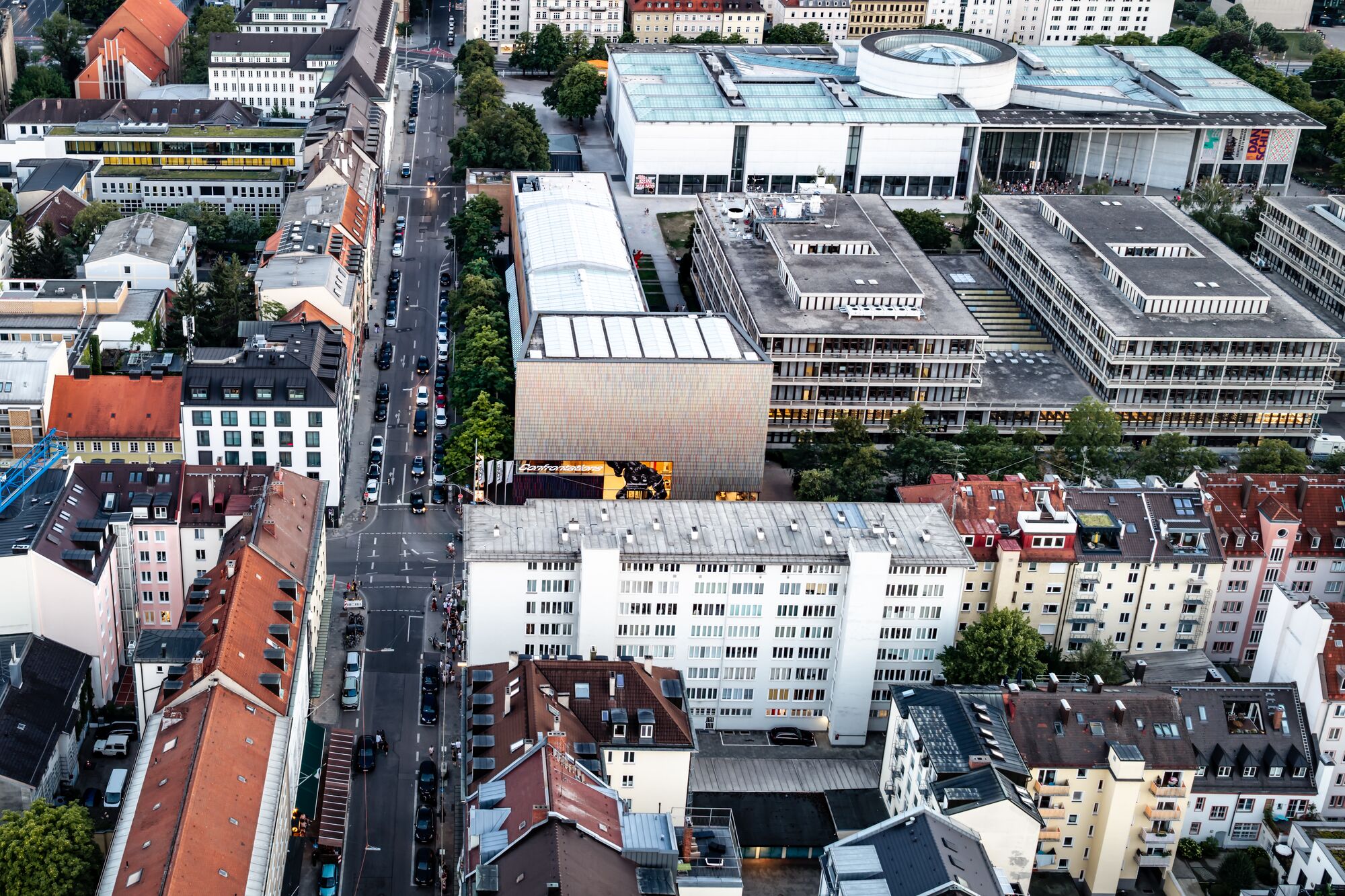 Luftaufnahme über die Maxvorstadt mit Pinakothek der Moderne und Museum Brandhorst