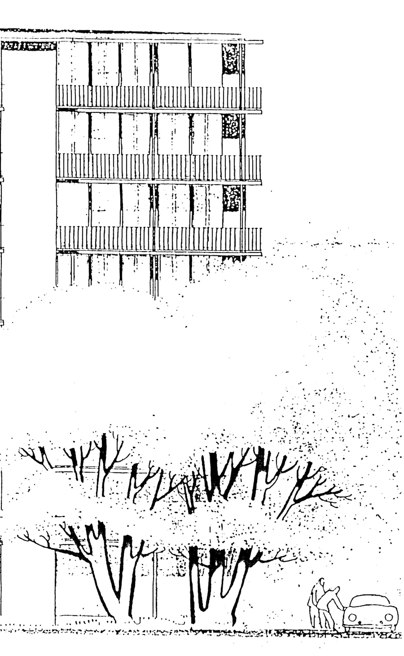 Architekturzeichnung der Südfassade, Ostteil des Sep-Ruf-Hauses